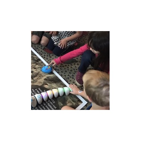 Young learners at Boulder Public Library's CS Ed Week 2019 event code various robots. Credit: NCIL/SSI/Claire Ratcliffe